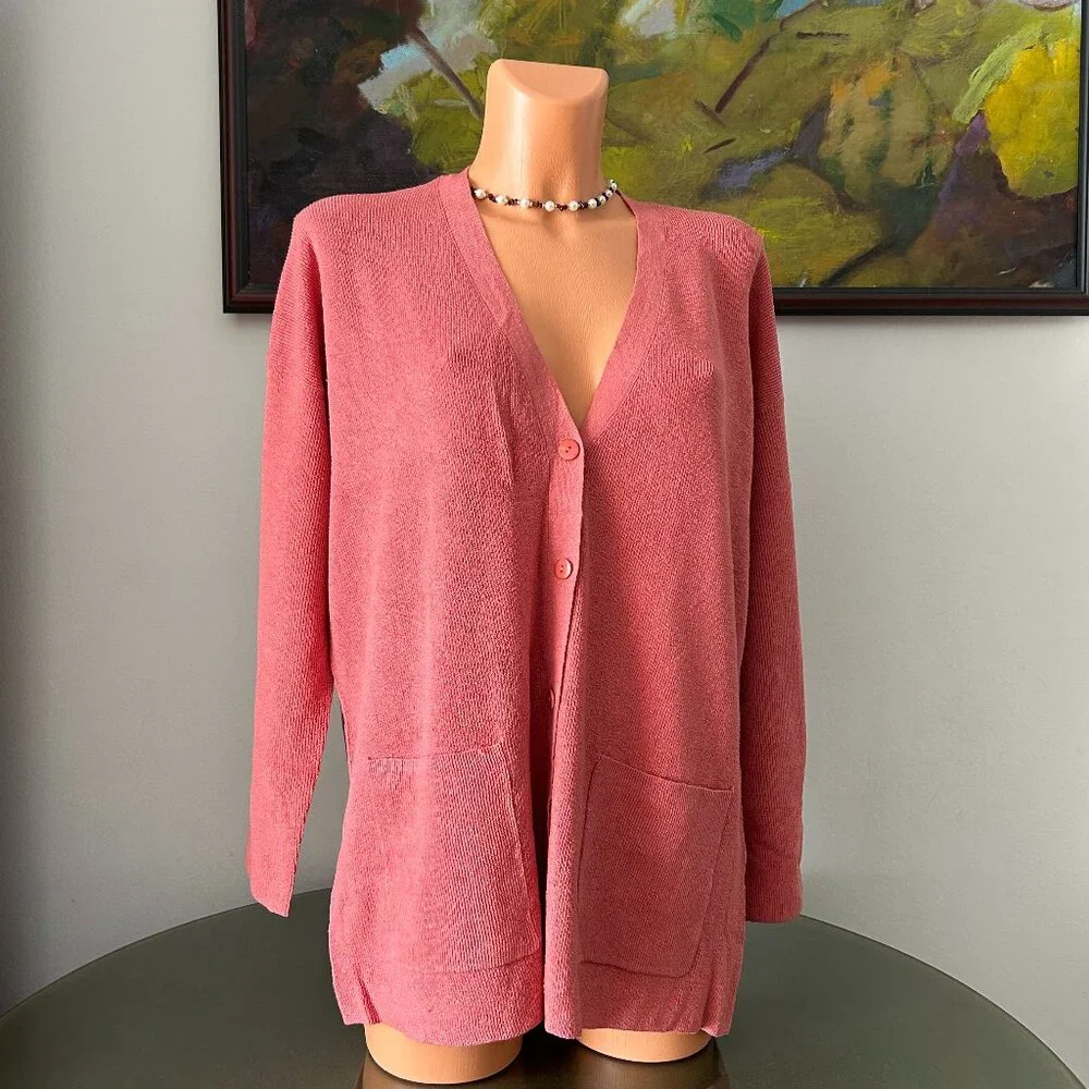 Eileen Fisher NWT Coral Boyfriend Cardigan, sz XL - Picture 1 of 2
